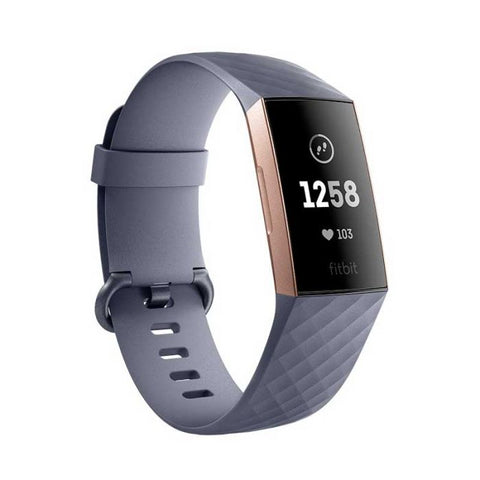 Marca: FITBIT, SMARTWATCHES, FITBIT – CHARGE 3 RELOJ DEPORTIVO / MONITOR DE RITMO CARDIACO – GRIS AZULADO / ALUMINIO COLOR ORO ROSA