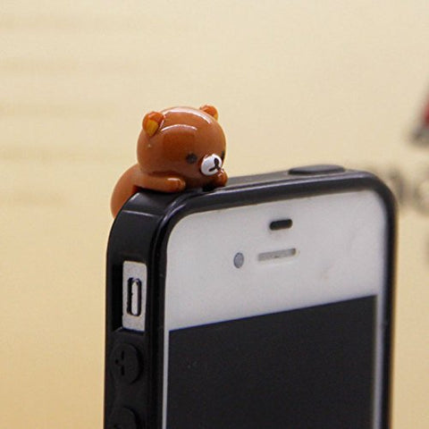 ZOEAST Adorable Brown Hanging Rilakkuma Bear Dust Plug 3.5mm Phone Accessory Cell Phone Plug iPhone Dust Plug Samsung Plug Phone Charm Headphone Jack Earphone Cap Ear Cap Dust Plug (Brown Bear)