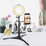 B-Land 6" Ring Light with Tripod Stand & Cell Phone Holder for YouTube Videos, LED Selfie Light Ring Desktop Makeup Lamp with 3 Light Modes & 10 Brightness Level