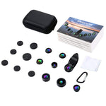 Phone Camera Lens Kit, 9 in 1 Zoom Universal Telephoto Lens+198° Fisheye lens + 0.36 Super Wide Angle Lens + 0.63X Wide Lens +20X Macro Lens + 15X Macro Lens + CPL + Kaleidoscope Lens + Starburst Lens