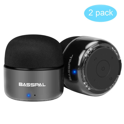 BassPal Portable Bluetooth Speakers, Small True Wireless Stereo (TWS) Speaker with Radio, IPX5 Waterproof, HD Sound & Enhanced Bass, Mini Pocket Size for Home Travel Shower Pool Beach Outdoor-2 Pack