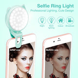 iPhone Camera Selfie Ring Light, Rechargeable Portable Clip-on Mini Selfie Light with 32 LED, Cute Cat Shape, 9 Flash Lights for iPad, Phone, Sumsung Galaxy, Android, Camera, Tablet, Laptop (Blue)