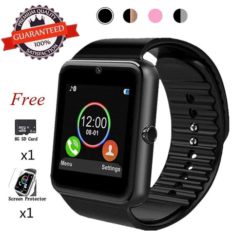 Smart Watch,Bluetooth Smartwatch Touch Screen Wrist Watch with Camera/SIM Card Slot,Waterproof Smart Watch Sports Fitness Tracker Android Phone Watch Compatible with Android Phones Samsung (Black)