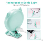 iPhone Camera Selfie Ring Light, Rechargeable Portable Clip-on Mini Selfie Light with 32 LED, Cute Cat Shape, 9 Flash Lights for iPad, Phone, Sumsung Galaxy, Android, Camera, Tablet, Laptop (Blue)