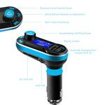 SOONHUA Car Bluetooth FM Transmitter, Wireless in-Car Radio Bluetooth Adapter 5in1 Car Kit Music Player Hand-Free Calling with Remote AUX Cable Dual USB Support SD/TF Card for iPhone Samsung (Blue)