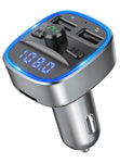 Bluetooth FM Transmitter, Vproof in-Car Wireless Radio Transmitter Adapter Music Player Car Kit W Blue Circle Ambient Light, 2 USB Ports, Hands Free Calling, TF Card & USB Flash Drive Support (Gray)