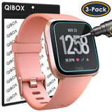 QIBOX Screen Protector Compatible Fitbit Versa & Versa Lite Edition, 3-Pack Waterproof Tempered Glass Screen Protector Compatible Fitbit Versa Smart Watch [Ultra Clear/Scratch Resistant/Anti-Bubble]