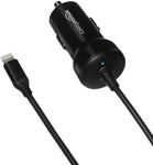 AmazonBasics Straight Cable Lightning Car Charger - 5V 12W - 3 Foot - Black