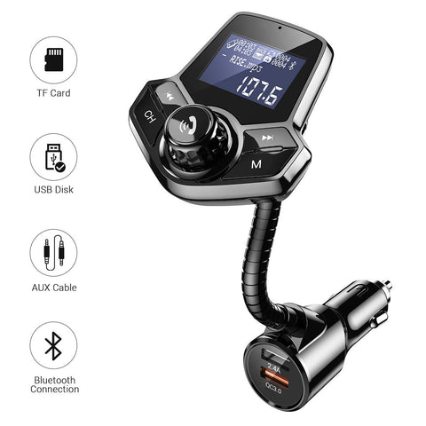 Bluetooth FM Transmitter for Car, QC3.0 Fast Charger Fm Transmitter Bluetooth, Bluetooth Radio Adapter Wireless Car Adapter Hands-Free Kit for AUX Input/Output, TF Card and U Disk by Ainope