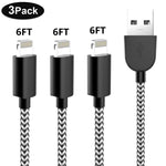 iPhone Charger,Sharllen MFi Certified iPhone Charging Cable 3 Pack 6FT Nylon Braided USB Fast Charging&Syncing Cord Cables Compatible iPhone XS/Max/XR/X/8/8Plus/7/7P/6S/iPad/IOS White Black