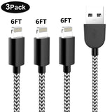 iPhone Charger,Sharllen MFi Certified iPhone Charging Cable 3 Pack 6FT Nylon Braided USB Fast Charging&Syncing Cord Cables Compatible iPhone XS/Max/XR/X/8/8Plus/7/7P/6S/iPad/IOS White Black