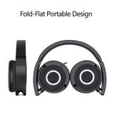 On Ear Headphones with Mic, Vogek Lightweight Portable Fold-Flat Stereo Bass Headphones with 1.5M Tangle Free Cord and Microphone-Black