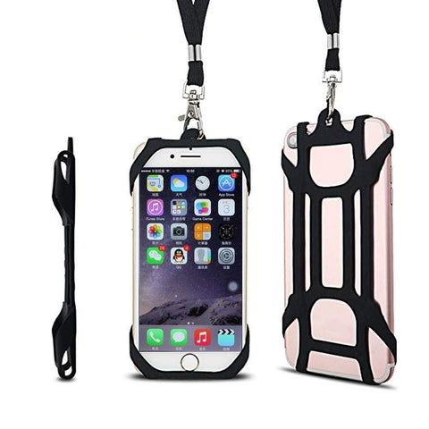 Outdoor Sports Cell Phone Lanyard,Running Silicone Soft Phones Carrier Around Neck Strap Case for Phone 5s/6/6s/7/8 and Most Smartphones (Black)