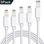 SHARLLEN iPhone Charger Cable (5 Pack,3FT/6FT/10FT) - MFi Certified - Fast iPhone Charging Cable Long Cord Compatible iPhone XS/Max/XR/X/8/8 Plus/7/7 Plus/6/6 Plus/6S/6S Plus More (White)