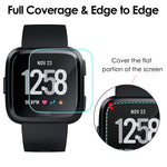 QIBOX Screen Protector Compatible Fitbit Versa & Versa Lite Edition, 3-Pack Waterproof Tempered Glass Screen Protector Compatible Fitbit Versa Smart Watch [Ultra Clear/Scratch Resistant/Anti-Bubble]