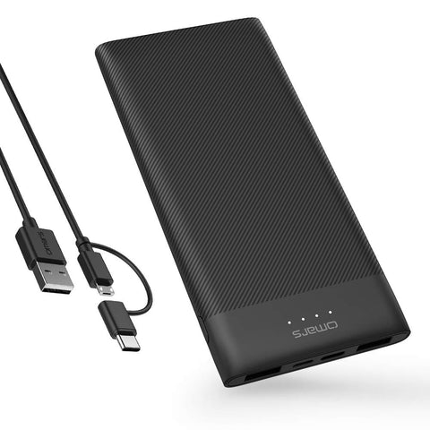 Omars Battery Pack Power Bank 10000mAh USB C Battery Bank Slimline Portable Charger with Dual USB Output Compatible with iPhone Xs/XR/XS Max/X, iPad, Galaxy S9 / Note 9, Huawei Mate 20 Pro