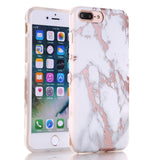 BAISRKE Shiny Rose Gold Marble Design Clear Bumper Matte TPU Soft Rubber Silicone Cover Phone Case Compatible with iPhone 7 Plus iPhone 8 Plus White