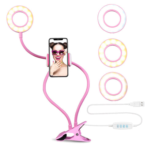 Selfie Ring Light with Cell Phone Holder Stand for Live Stream/Makeup, UBeesize LED Camera Beauty Light [3-Light Mode] [10-Level Brightness] with Flexible Long Arms, Compatible iPhone Android Phone