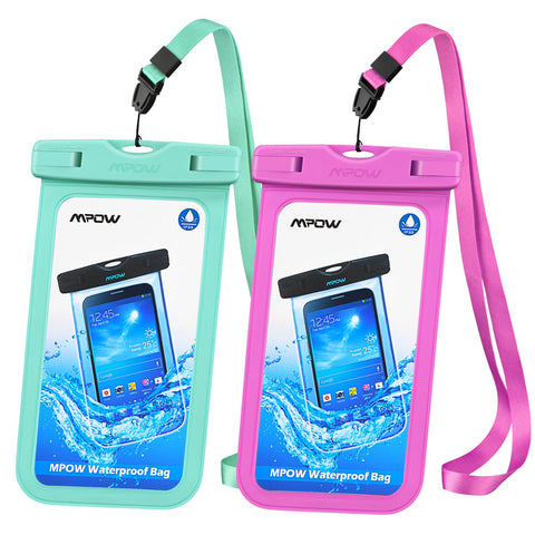 Mpow Universal Waterproof Case, IPX8 Waterproof Phone Pouch Dry Bag Compatible for iPhone Xs Max/Xs/Xr/X/8/8plus/7/7plus/6s/6/6s Plus Galaxy s9/s8/s7 Google Pixel HTC12 (Blue+Pink 2-Pack)