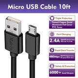 Micro USB Cable,[10Ft 2Pack] Extra Long Fast Charger Cord for Galaxy S7 Edge,High Speed Durable USB Charging Cable for Android Phone,Samsung J7/S6 Edge/S5/S4/Note 5/4,LG Stylo 3/K30,PS4,Camera,Black