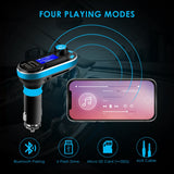 SOONHUA Car Bluetooth FM Transmitter, Wireless in-Car Radio Bluetooth Adapter 5in1 Car Kit Music Player Hand-Free Calling with Remote AUX Cable Dual USB Support SD/TF Card for iPhone Samsung (Blue)