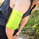 Phone Armband Sleeve: Running & Jogging High Visibility Cellphone Holder in Fluorescent Yellow to be Seen at Night. Reflective Gear & Safety Accessories for Women & Men & Kids. Fits ALL Phones (SMALL)