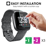 QIBOX Screen Protector Compatible Fitbit Versa & Versa Lite Edition, 3-Pack Waterproof Tempered Glass Screen Protector Compatible Fitbit Versa Smart Watch [Ultra Clear/Scratch Resistant/Anti-Bubble]