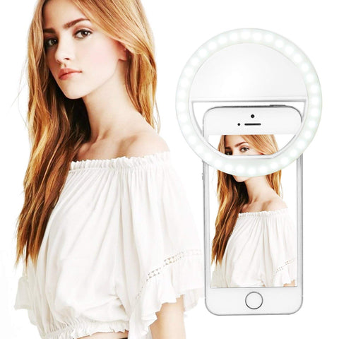 Selfie Ring Light, Rechargeable Light Ring for Camera, Clip on Selfie LED Camera Light with 3 brightness levels for iPhone iPad Sumsung Galaxy Photography Phones, Great for Applying Make Up