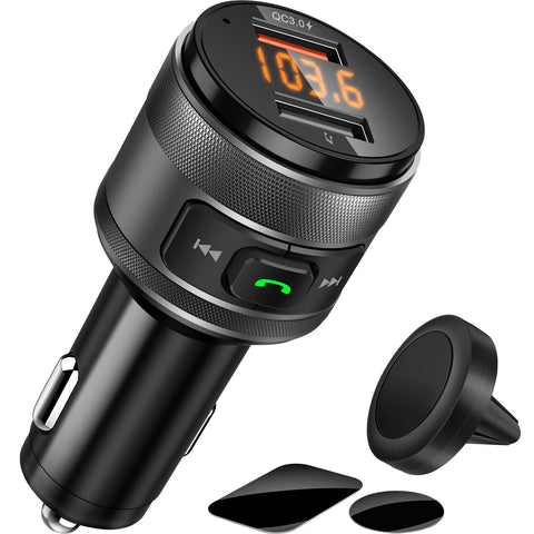 Bluetooth FM Transmitter for Car, Hestya QC3.0 Wireless in-Car FM Radio Transmitter Adapter with Hand-Free Calling, Dual USB Charger, Music Player