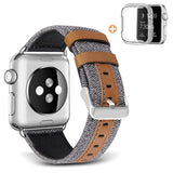 SKYLET Band Compatible with Apple Watch 38mm 42mm 44mm 40mm, Canvas Fabric Genuine Leather Straps with Metal Clasp Compatible with Apple Watch Series 4 Series 2 Series 1 Series 3 Men Women(No Tracker)