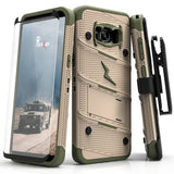 Zizo Bolt Series Compatible with Samsung Galaxy S8 Case Military Grade Drop Tested with Tempered Glass Screen Protector, Holster Desert TAN CAMO Green