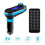 SOONHUA Car Bluetooth FM Transmitter, Wireless in-Car Radio Bluetooth Adapter 5in1 Car Kit Music Player Hand-Free Calling with Remote AUX Cable Dual USB Support SD/TF Card for iPhone Samsung (Blue)