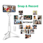 BlitzWolf Bluetooth Selfie Stick Tripod, Extendable Phone Tripod Selfie Stick with Wireless Remote and Mini Pocket Selfie Stick for iPhone X/8/8P/7/7P/6s/6, Galaxy S9/S8/S7/Note 9/8, Huawei and More