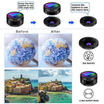 Phone Camera Lens Kit, 9 in 1 Zoom Universal Telephoto Lens+198° Fisheye lens + 0.36 Super Wide Angle Lens + 0.63X Wide Lens +20X Macro Lens + 15X Macro Lens + CPL + Kaleidoscope Lens + Starburst Lens