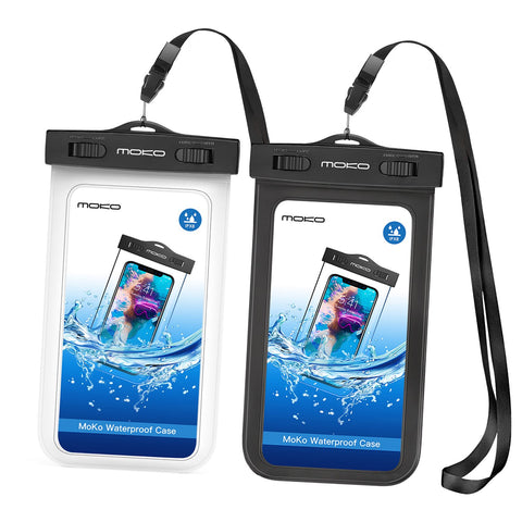 MoKo Waterproof Phone Pouch [2 Pack], Underwater Waterproof Cellphone Case Dry Bag with Lanyard Armband Compatible with iPhone X/Xs/Xr/Xs Max, 8/7/6s Plus, Samsung S10/S9/S8 Plus, S10 e, Up to 6.5"