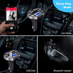 LUTU Bluetooth FM Transmitter for Car with Earphone, Wireless Radio Adapter in Car Kit with Hands Free Calling Headset, Support USB Flash Drive Music Player Dual Fast Charger