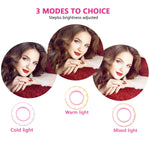 Selfie Ring Light with Cell Phone Holder Stand for Live Stream/Makeup, UBeesize LED Camera Beauty Light [3-Light Mode] [10-Level Brightness] with Flexible Long Arms, Compatible iPhone Android Phone