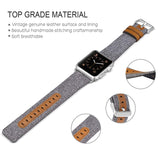 SKYLET Band Compatible with Apple Watch 38mm 42mm 44mm 40mm, Canvas Fabric Genuine Leather Straps with Metal Clasp Compatible with Apple Watch Series 4 Series 2 Series 1 Series 3 Men Women(No Tracker)