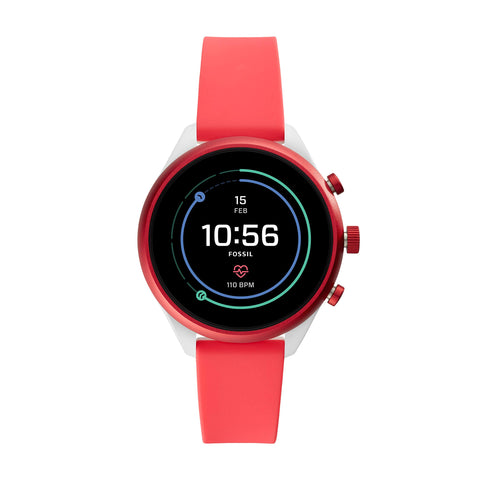 Fossil Women's Gen 4 Sport Heart Rate Metal and Silicone Touchscreen Smartwatch, Color: Coral Red (FTW6027)