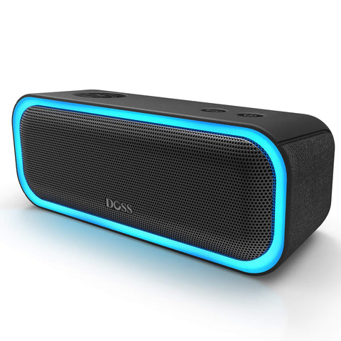 DOSS SoundBox Pro Portable Wireless Bluetooth Speaker V4.2 with 20W Stereo Sound, Active Extra Bass, Wireless Stereo Paring, Multiple Colors Lights, Waterproof IPX5, 10 Hrs Battery Life - Black