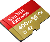 SanDisk 400GB Extreme microSDXC UHS-I Memory Card with Adapter - C10, U3, V30, 4K, A2, Micro SD - SDSQXA1-400G-GN6MA