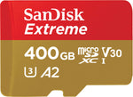 SanDisk 400GB Extreme microSDXC UHS-I Memory Card with Adapter - C10, U3, V30, 4K, A2, Micro SD - SDSQXA1-400G-GN6MA