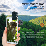 Cell Phone Lens, 20X Zoom Telephoto Lens, HD Phone Camera Lens for iPhone, Samsung, Android Smartphone, Monocular Telescope (Black)