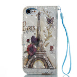 iPhone 8/iPhone 7 Diamond Case, Eiffel Tower Paris Style 3D Painted Crystal Folio Strap Wallet Case for Apple iPhone 8 / iPhone 7 4.7" with 3.5mm Anti-Dust Plug Stopper