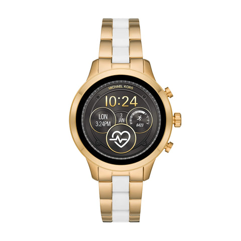 Michael Kors Access Womens Runway Touchscreen Smartwatch Stainless Steel Bracelet watch, Two tone Gold tone and white, MKT5057