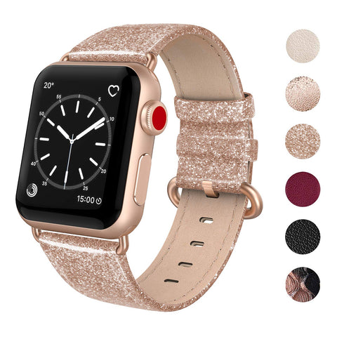 SWEES Leather Band Compatible Apple Watch 38mm 40mm, Genuine Leather Shiny Bling Glitter Strap Compatible Apple Watch Series 4 Series 3 Series 2 Series 1, Sports & Edition Women, Glistening Rose Gold