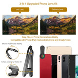 Phone Camera Lens,Upgraded 3 in 1 Phone Lens kit-198° Fisheye Lens + 20X Macro Lens + 120° Wide Angle Lens,Clip on Cell Phone Lens Kits Compatible with iPhone,iPad,Most Android Phones and Smartphones