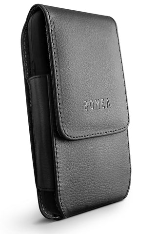 Bomea Vertical iPhone 6 6S 7 8 Leather Pouch Belt Case with Clip Holster Cover Holder for Apple iPhone 6S/7/8(Fits Phone with Otterbox Battery Mophie or Lifeproof Case on) Swivel Clip - Black