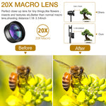 Phone Camera Lens,Upgraded 3 in 1 Phone Lens kit-198° Fisheye Lens + 20X Macro Lens + 120° Wide Angle Lens,Clip on Cell Phone Lens Kits Compatible with iPhone,iPad,Most Android Phones and Smartphones