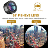 Phone Camera Lens,Upgraded 3 in 1 Phone Lens kit-198° Fisheye Lens + 20X Macro Lens + 120° Wide Angle Lens,Clip on Cell Phone Lens Kits Compatible with iPhone,iPad,Most Android Phones and Smartphones